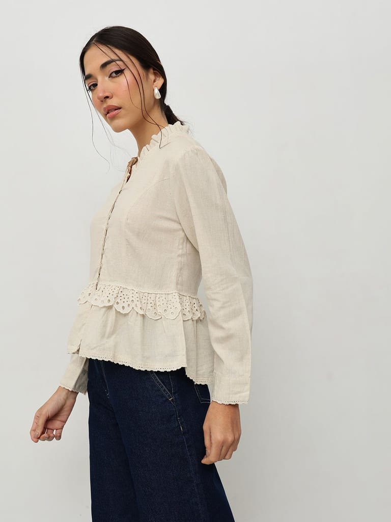 Beige Vintage Ruffle Top