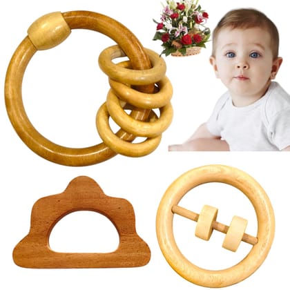 Shreeja Shilpcraft Neem Wood Baby Rattle & Teether 'Combo Pack of 3 | Natural, Handmade & Non-Toxic Wooden Teething Toy for Infants & Newborns Shreeja Shilpcraft Neem Wood Baby Rattle & Teether 'Combo Pack of 3 | Natural, Handmade & Non-Toxic Wooden Teething Toy for Infants & Newborns