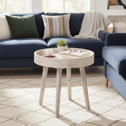 Wooden White Color Round Coffee Table for Home Decor Furniture