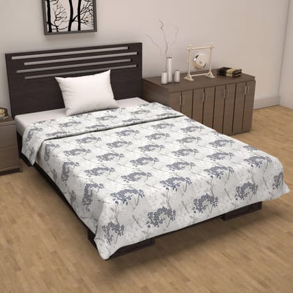 Grey Autumn Tree Leaf 144 TC 100% Cotton Skin Friendly AC Single Bed Dohar-Single / Grey and Blue / PR_5004-SD