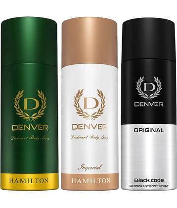 Denver Hamilton, Imperial&Black Code 150ml Each Deodorant Spray for Men 450 ml ( Pack of 3 )
