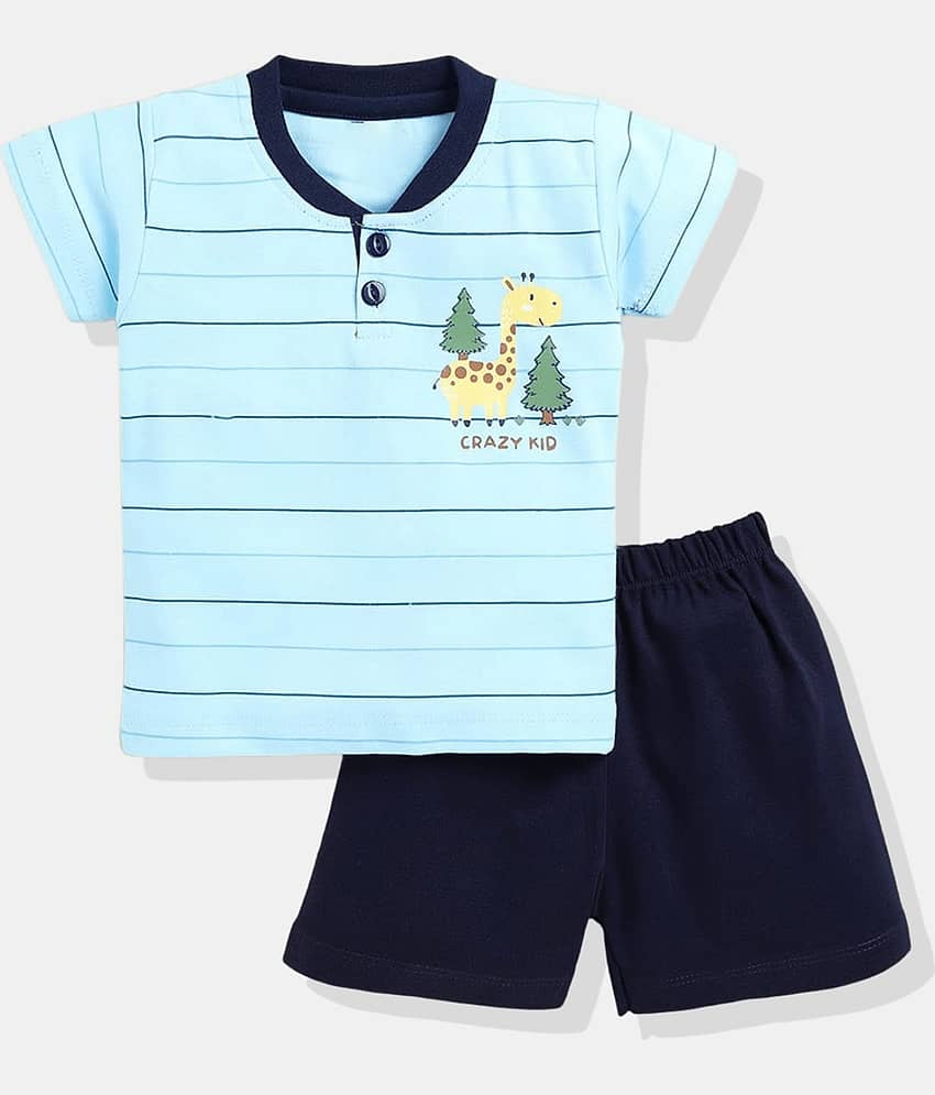 mustmom Pack of 1 Unisex for Baby Cotton Blend T-Shirt & Shorts ( Blue )