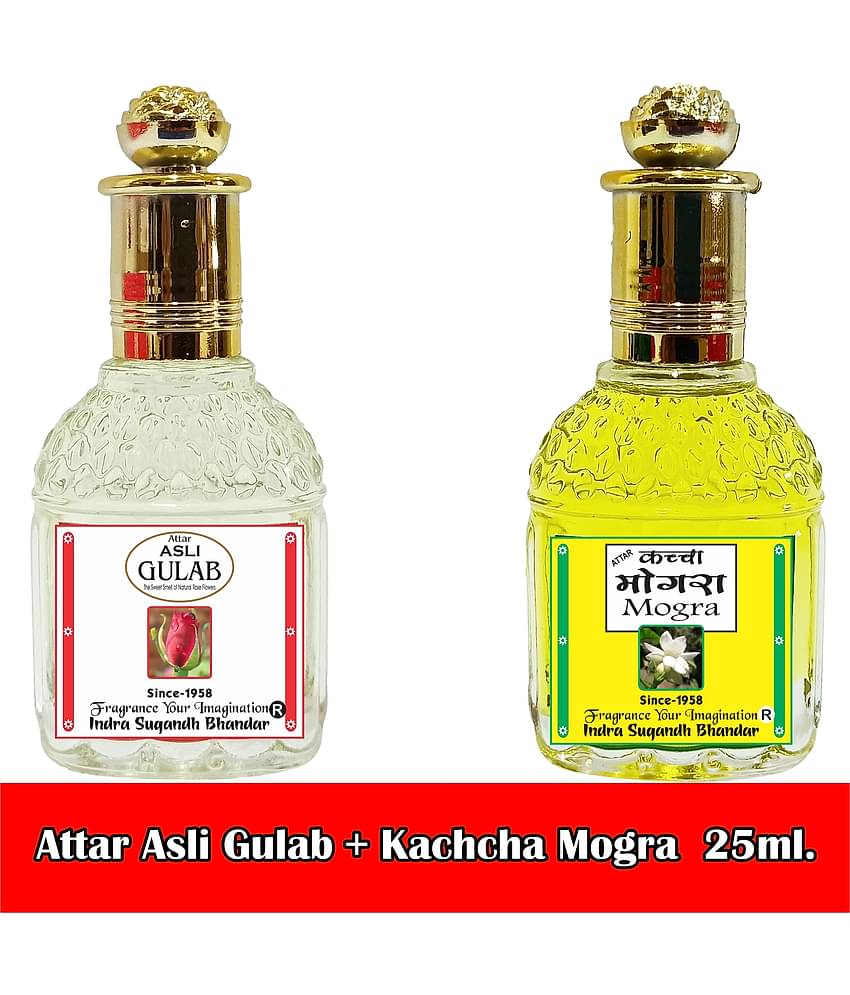 INDRA SUGANDH BHANDAR - Kachha Mogra + Asli Gulab The Rich Divine Long Lasting Fragrance Attar For Men & Women 25mlEach Pack Of 2