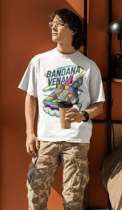 Bandhana kerala Neck Drop Shoulder Graphic Printed Oversized Cotton T-shirt-S / White