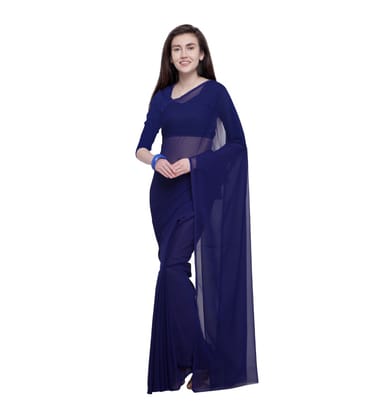 Generic Women's Dyed Saree (Dark Blue, 5 - 6 Mtrs)