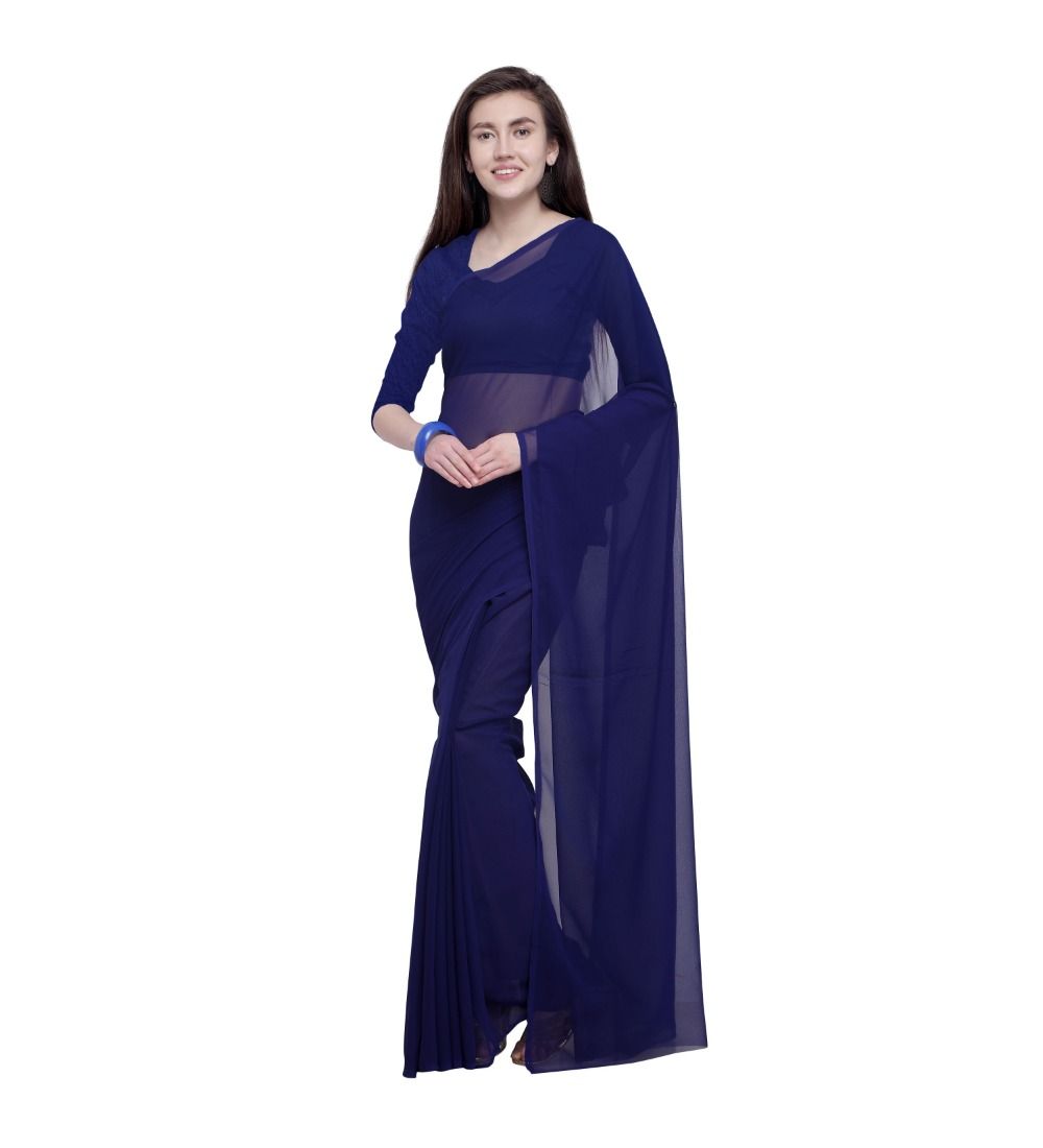 Generic Women's Dyed Saree (Dark Blue, 5 - 6 Mtrs)