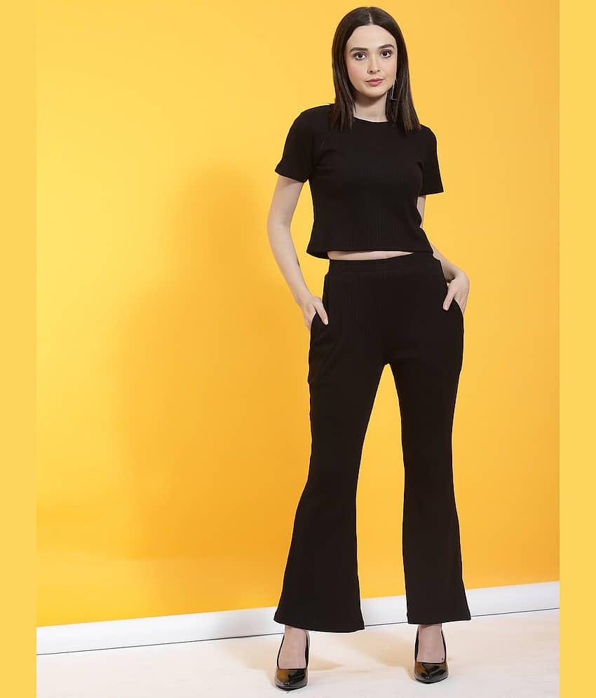 Rigo Women Self Design Top With Trousers Co-Ord Set ( Black )