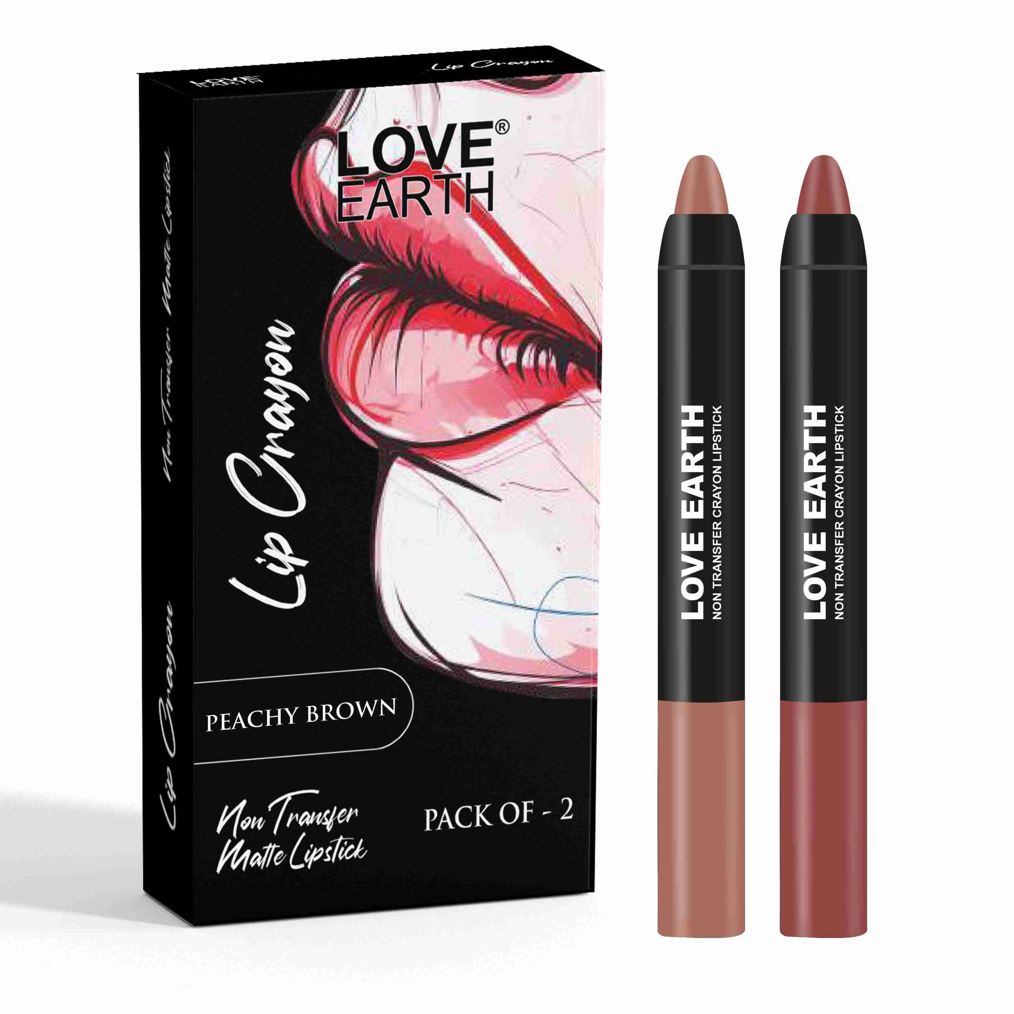 Love Earth Lip Crayon Non-Transfer Lipstick Peachy Brown - Pack of 2
