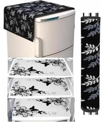 Crosmo Polyester Graphic Fridge Mat & Cover ( 64 18 ) Pack of 5 - Multicolor