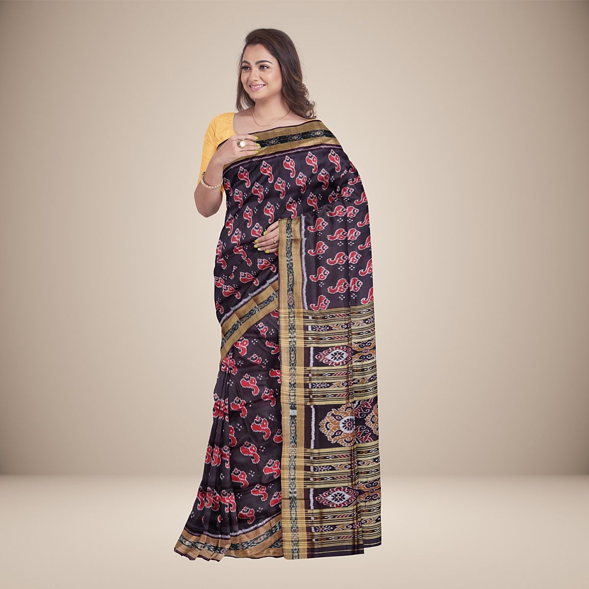 Elaborated Traditional Motif Khandua Silk Saree