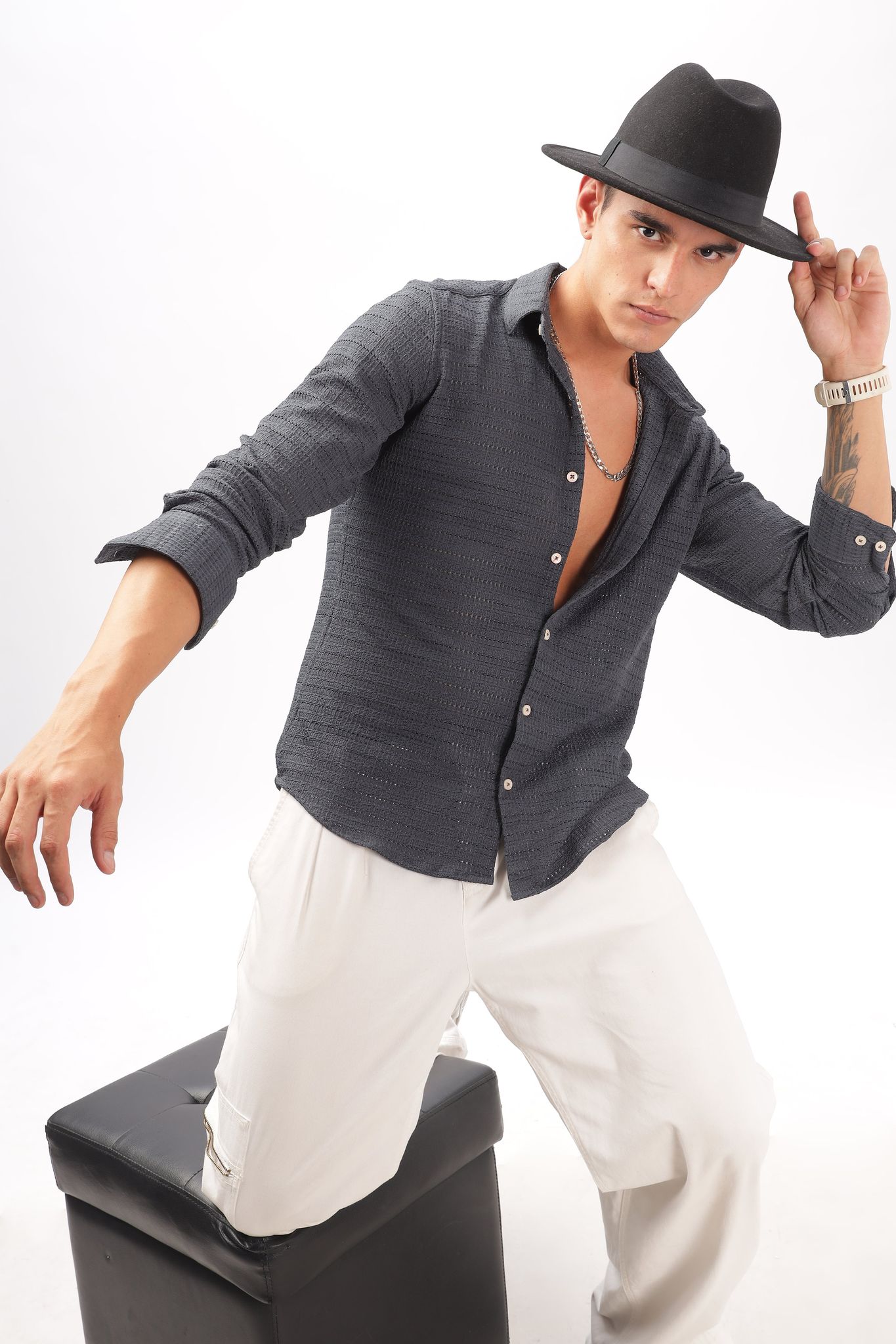 Textured Gray Shirt-S