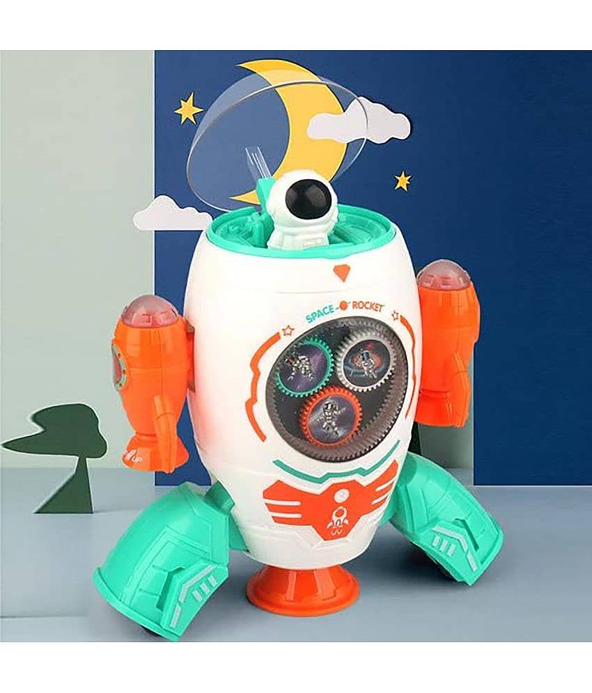 TOY DEKHO  Musical Toy for Kids Space Rocket Dancing Robot | Lights & Music | Amazing Sound | Moving Gears | 360 Degree Rotation Toys for Boys & Girls  Age 2, 3, 4, 5, 6, 7, 8 Plastic Multicolour Musical Battery Operated Toy