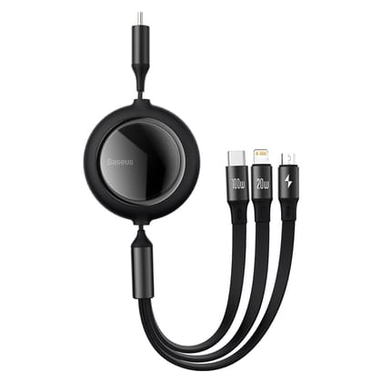 Baseus Bright Mirror One-for-Three 3 in 1 Retractable Cable Data Cable Type-C To M+L+C 1.2M 100W-Black