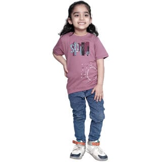Kid Kupboard Cotton Girls T-Shirt, Dark Pink, Half-Sleeves, 5-6 Years KIDS7069