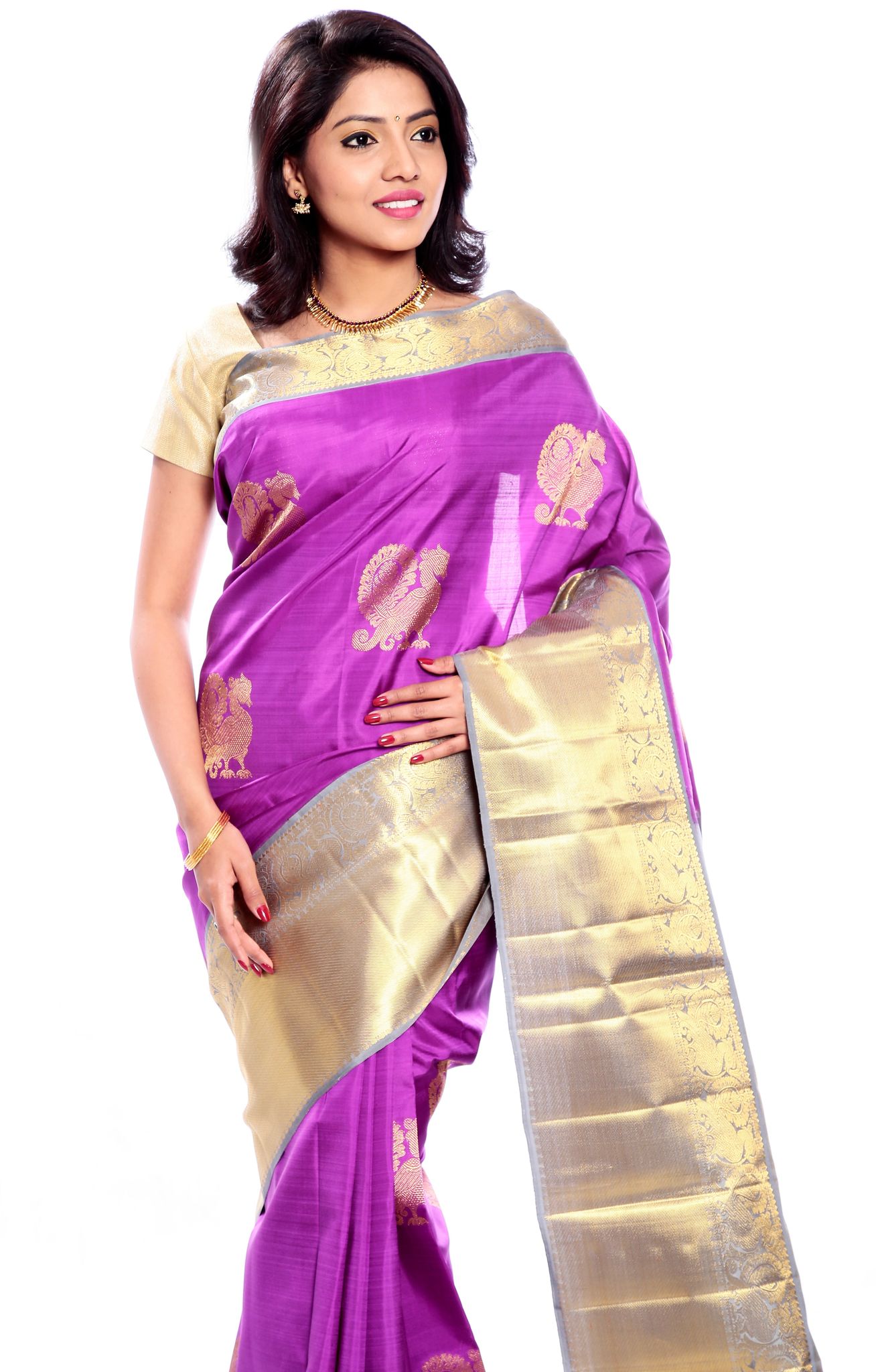 Magenta Pure Zari Kanchipuram Silk Saree with Anna Pakshi Motifs