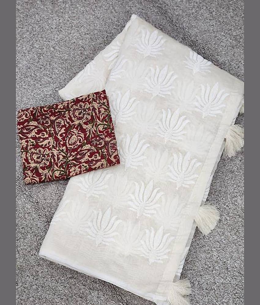 A TO Z CART Chanderi Self Design Saree With Unstitched Blouse Piece ( Cream )