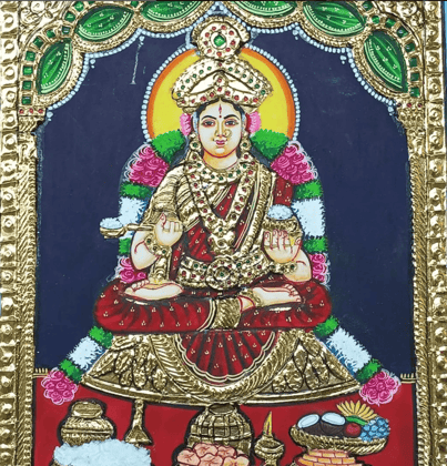 Tanjore painting of Goddess Annapoorani By Authentic Handcrafting Method (Size 10x8)