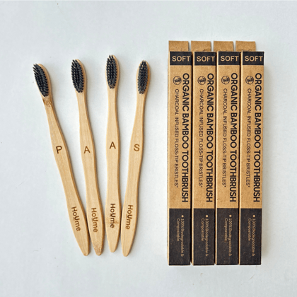 Bamboo Eco Friendly Tooth Brush with charcoal bristles | Pack of 4