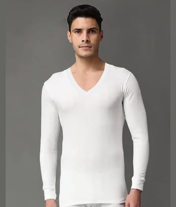 Eyebogler Cotton Blend Regular Fit Solid Full Sleeves Men's V-Neck T-Shirt - White ( Pack of 1 )
