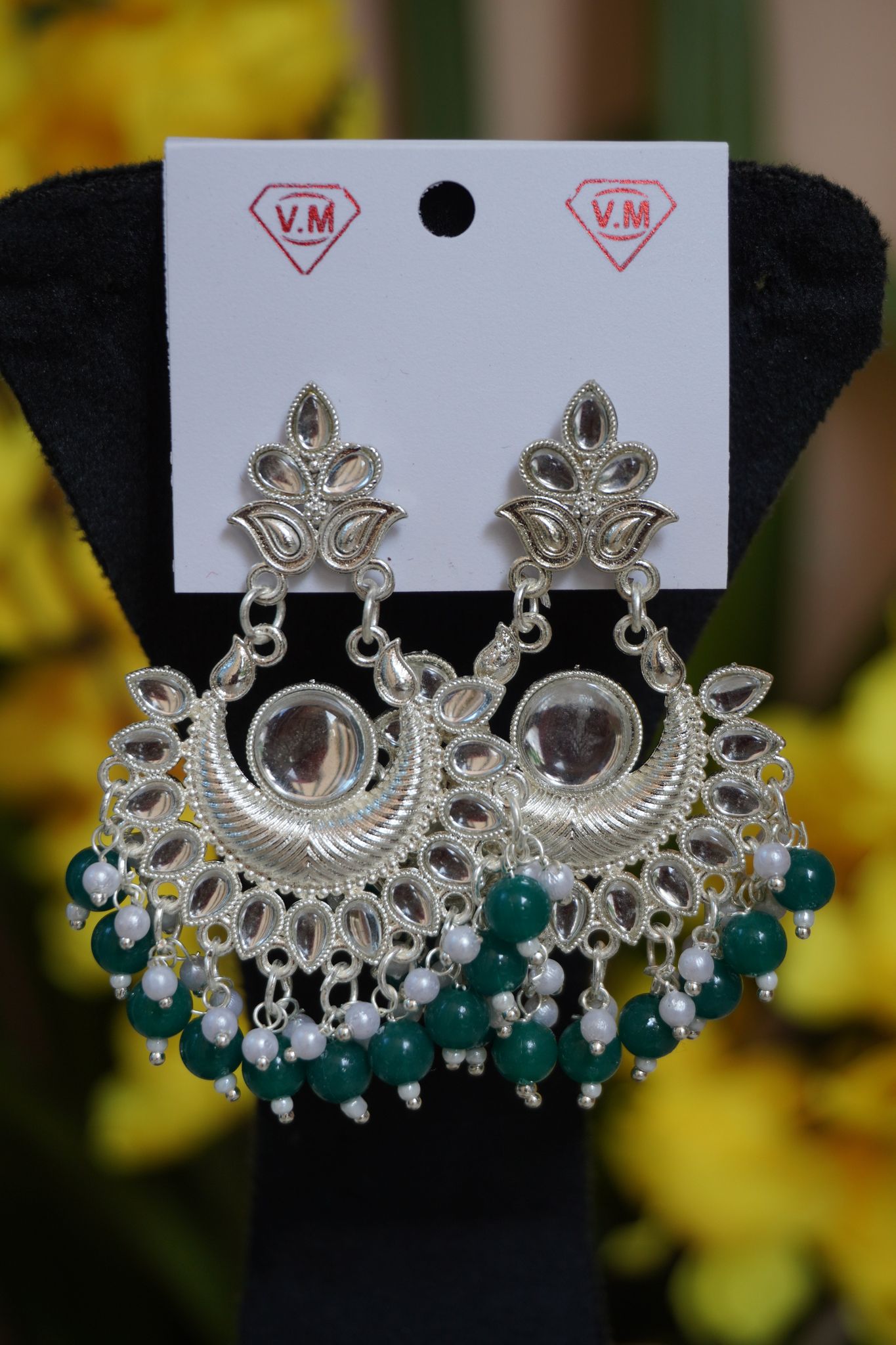 Green colour chandbali Earring-One Size