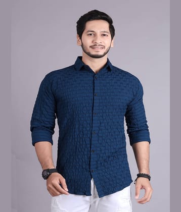 Generic Cotton Blend Slim Fit Popcorn Textured Full Sleeves Men's Casual Shirt - Navy Blue ( Pack of 1 )