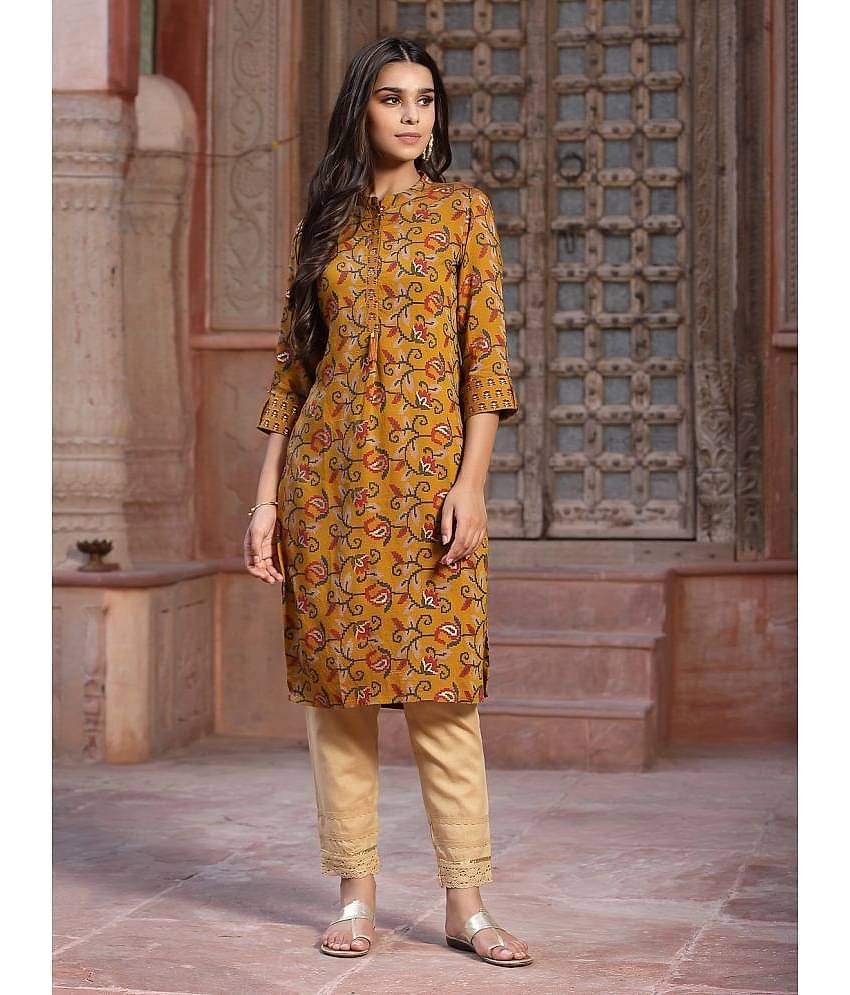 Juniper - Yellow Cotton Women's Straight Kurti ( Pack of 1 )