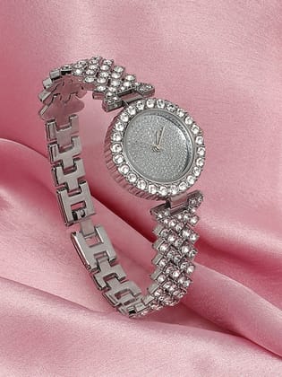 Embellished Round Watch - Silver-Watches