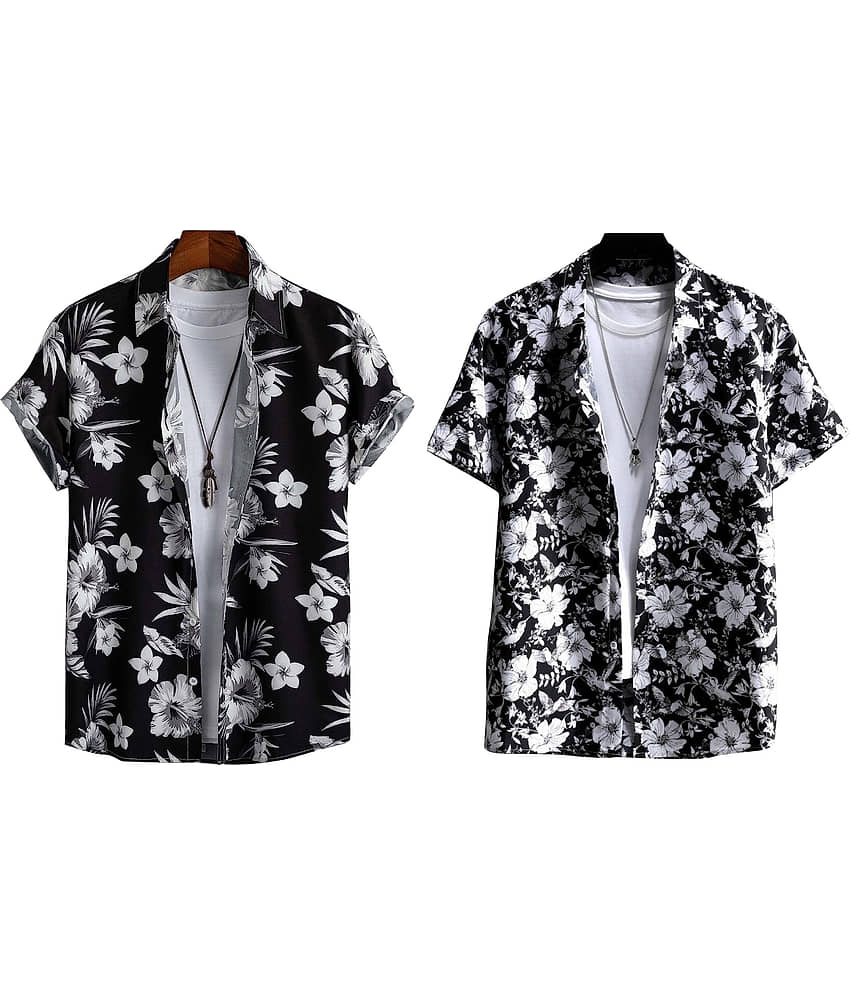 Bluedove Elastane Regular Fit Printed Half Sleeves Men's Casual Shirt - Blue ( Pack of 2 )