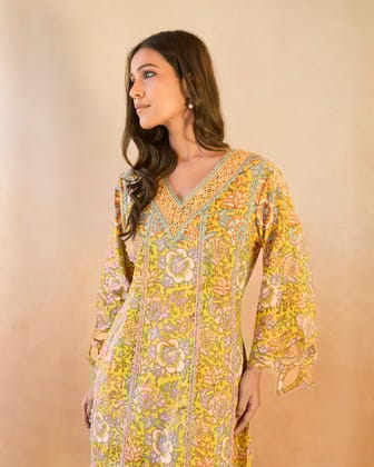 Sunflower Chintz Cutwork Kurta-XS / Sunflower