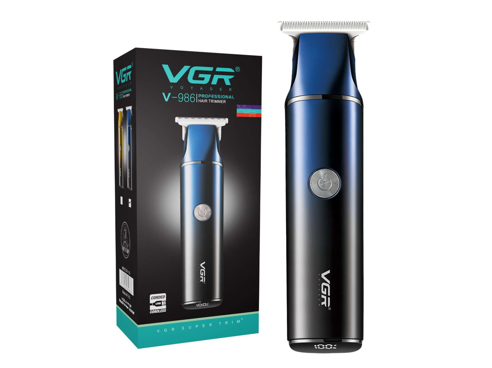 VGR V-986 Professional T-blade Precision with LED display Trimmer 150 min Runtime 4 Length Settings (Blue)