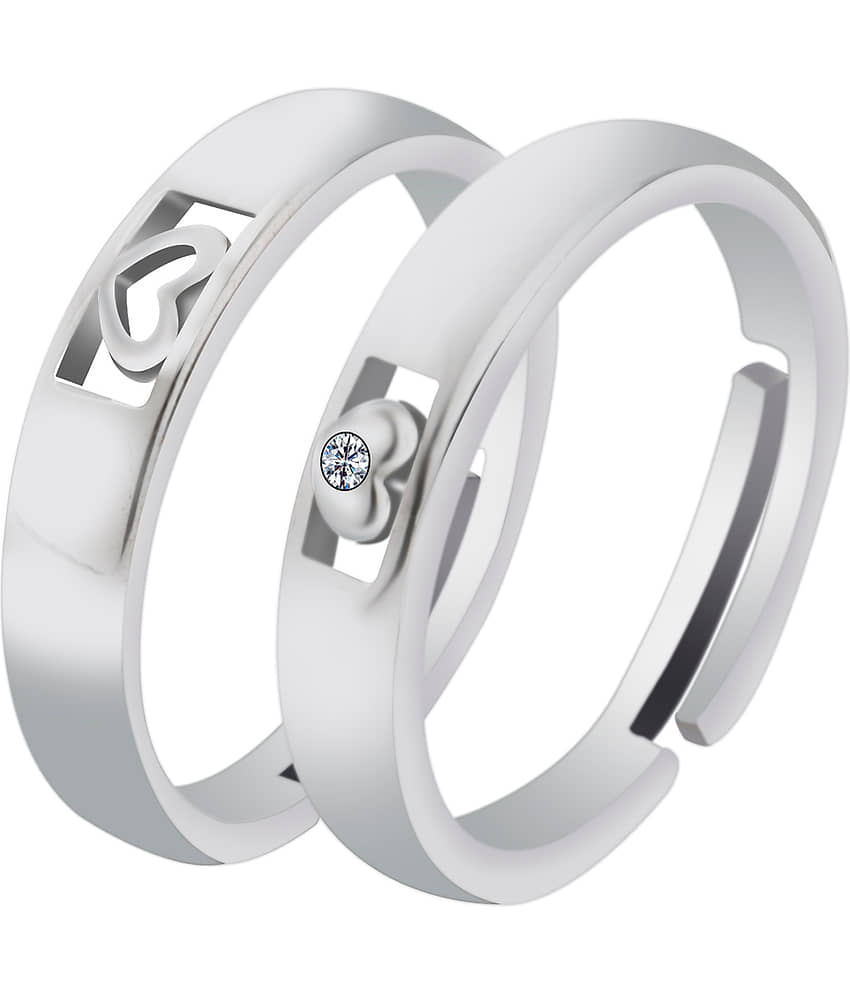 Silver Plated Solitaire His and Her Heart shape matching  Adjustable Couple ring  for Men and WomenCouple ring  Girls and Boys-2 pieces
