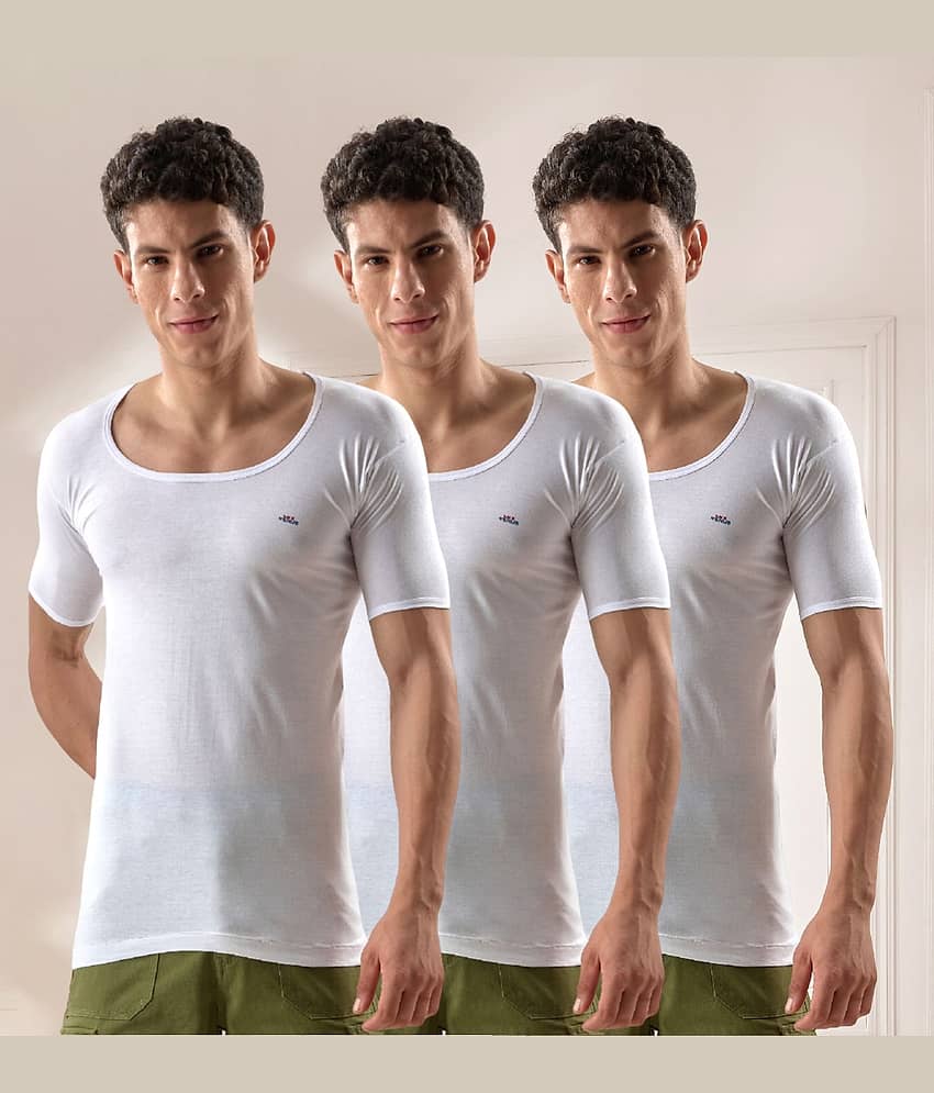 lux venus Pack of 3 Cotton Half Sleeve vest For Men ( White )