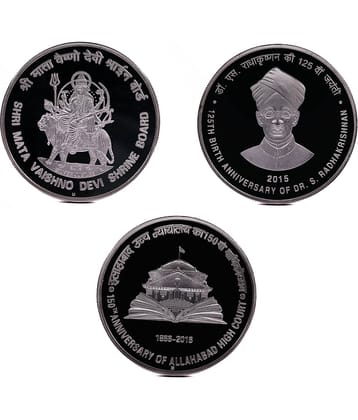 Arunrajsofia Set of 3 Coins of Shri MATA Vaishno Devi Shrine Board, 125th Birth Anniversary of Dr. S.Radhakrishnan and 150th Anniversary of Allahabad High Court - Silver Plated Fancy Coins