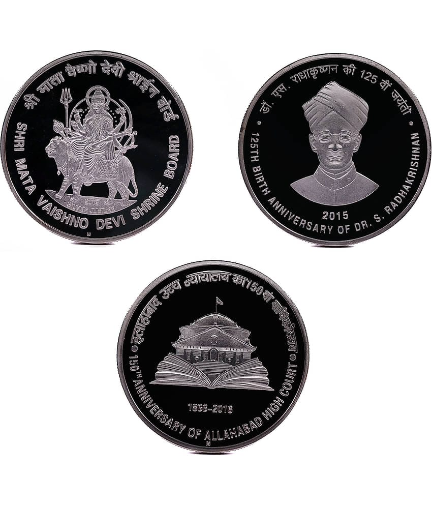 Arunrajsofia Set of 3 Coins of Shri MATA Vaishno Devi Shrine Board, 125th Birth Anniversary of Dr. S.Radhakrishnan and 150th Anniversary of Allahabad High Court - Silver Plated Fancy Coins