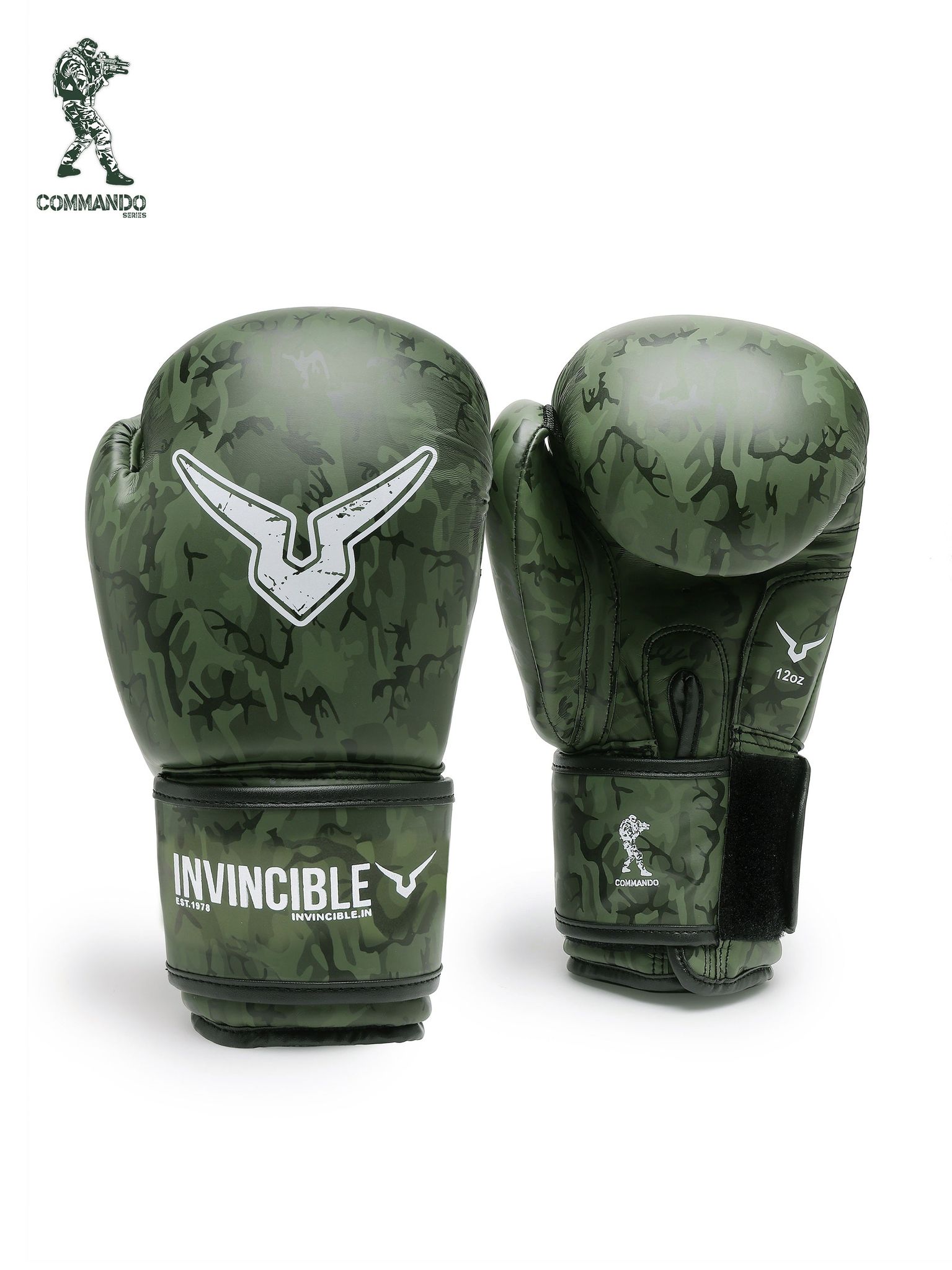 Invincible Commando Training Boxing Gloves-Green Camo / 8OZ