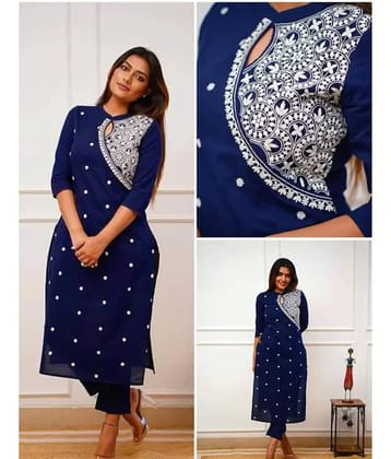 SHREE JEE FABRICS Pack of 1 Rayon Embroidered Straight Women's Kurti - ( BLUE )