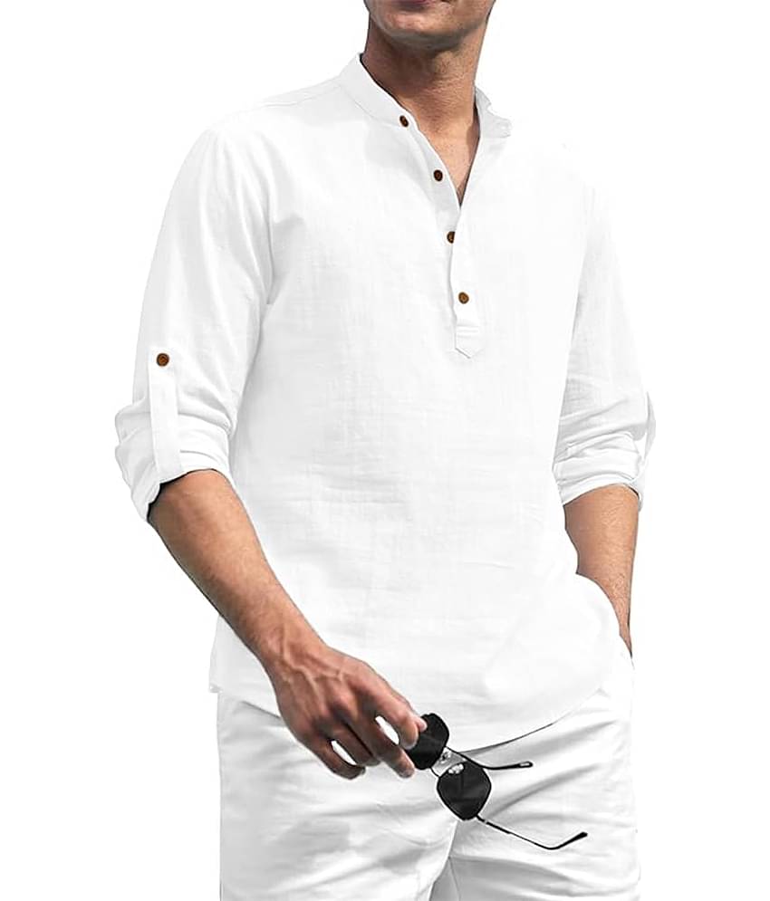 Yugnik White Cotton Men's Shirt Style Kurta ( Pack of 1 )