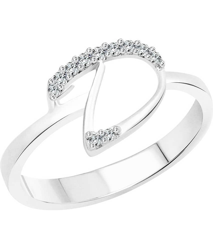 Vighnaharta Initial ''D'' Alphabet (CZ) Rhodium Plated Ring for Women