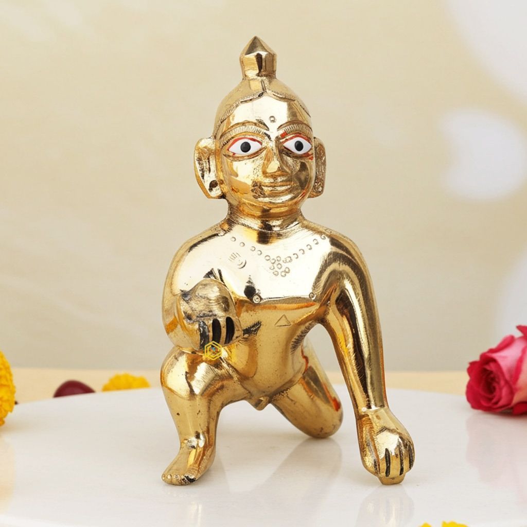Premium Brass Laddu Gopal God Idol Statue - Puja Room Decor, Height : 4.8 Inch (BSMAS871 B)
