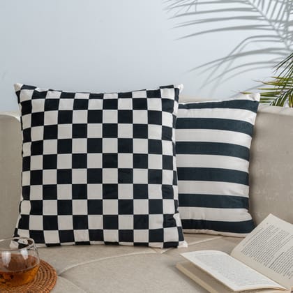 Monochrome Checks Cushion Cover - Set Of Two-16"x16"