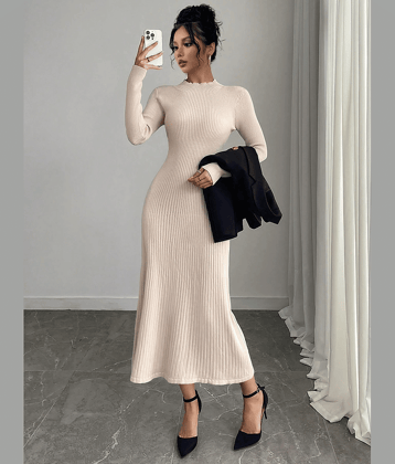 wanquila Women Lycra Solid Bodycon Dress ( Beige )