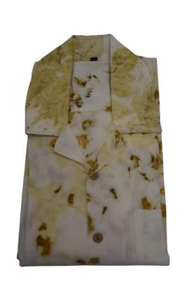 TULIP Traditional Artisians' Upliftment Livelihood Program Men's Half/Short Sleeve Shirt, White with Yellow Floral Print, Casual Button Down
