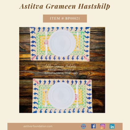 Hand Block–Printed Floral Cotton Placemats 