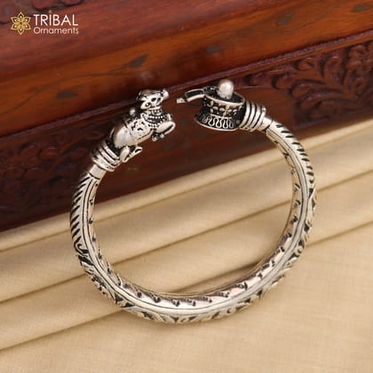 Lord Shiva lingam With Nandi maharaj design 925 sterling silver handmade bangle bracelet kada nsk844-2-6 or 2.375 inches