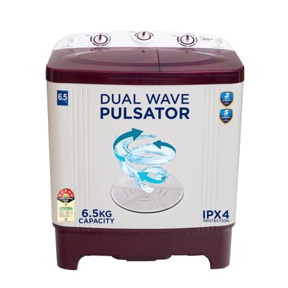 Midea 6.5 kg 5 Star Semi Automatic Top Load Washing Machine Maroon, Rust Proof Body (MWMSA065PPG(MW), Rat Away Feature) Midea 6.5 kg 5 Star Semi Automatic Top Load Washing Machine Maroon, Rust Proof Body (MWMSA065PPG(MW), Rat Away Feature) - Maroon White