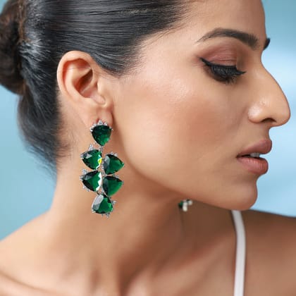 Embellished Emerald Stone Earrings-CZ DIAMOND/STONE / EMERALD GREEN