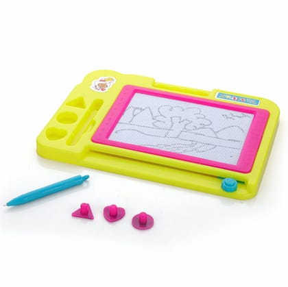 Chanak 2 In 1 Magnetic Slate Board for Learning Writing and Drawing, Magnetic Pen and Stamps, BIS approved.-Yellow