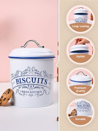 VON CASA White Metal Biscuit Storage Canister with Lid