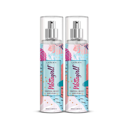 Layer'r Wottagirl Tropical Berry Body Splash for Women 135ml Pack of 2 | Long-Lasting Fragrance Body Mist with Apple, Raspberry, Rose & Cedarwood Notes Layer'r Wottagirl Tropical Berry Body Splash for Women 135ml Pack of 2 | Long-Lasting Fragrance Body M