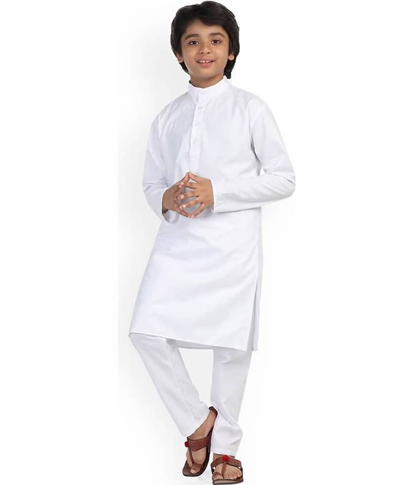 hrr Boys Cotton Blend Solid - Pattern Kurta Pyjama Set ( White , Pack of 1 )